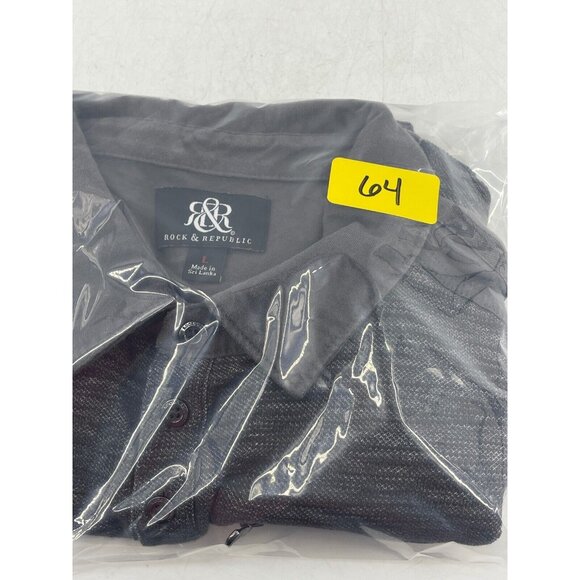 Rock & Republic Men's Polo Shirt Charcoal Gray Size Large Zipper & Pocket Cotton - Picture 9 of 9